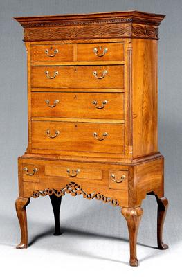 George III carved oak highboy,
