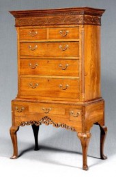 George III carved oak highboy,