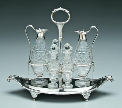 George III English cruet set: frame