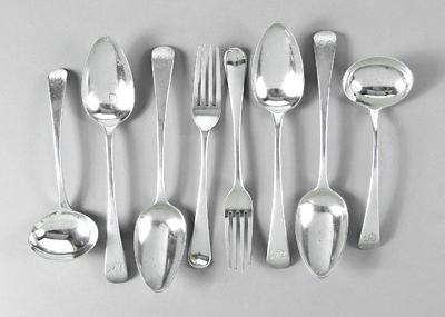 George III English silver flatware,