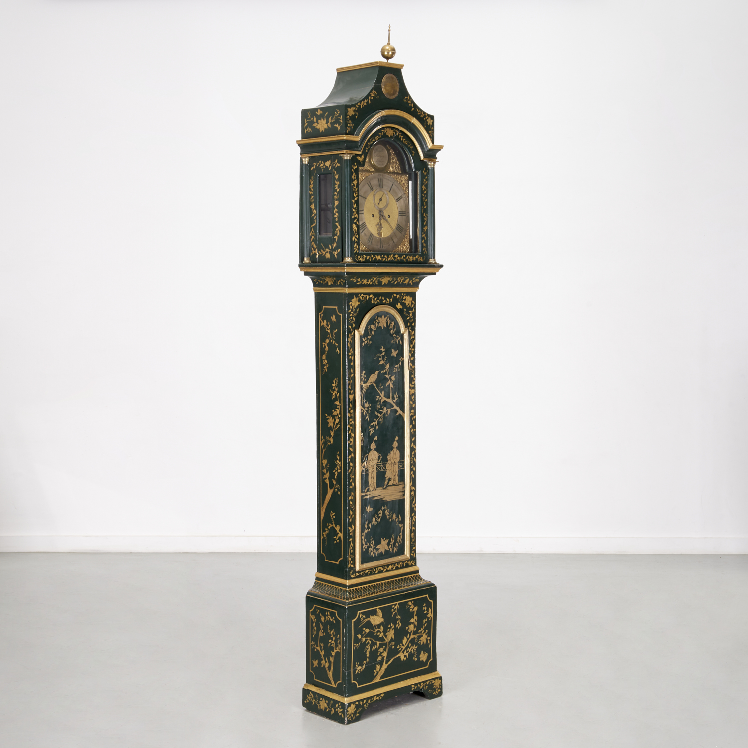 GEORGE III GREEN JAPANNED LONG CASE