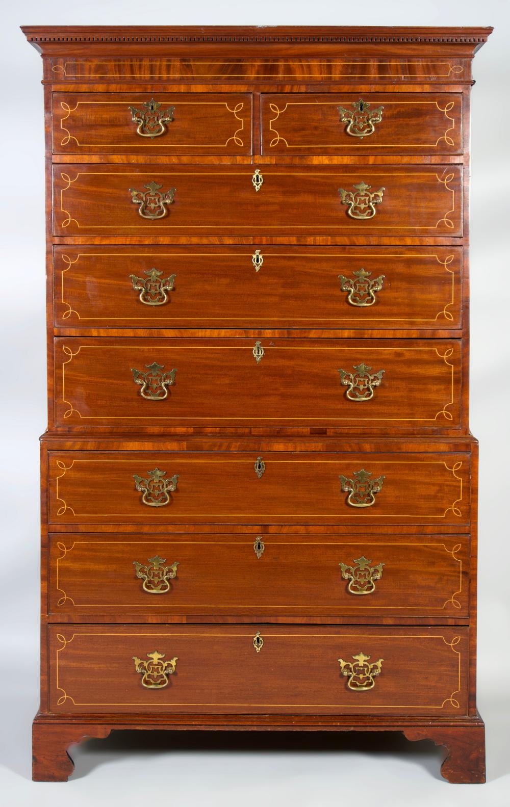 GEORGE III INLAID MAHOGANY CHEST ON