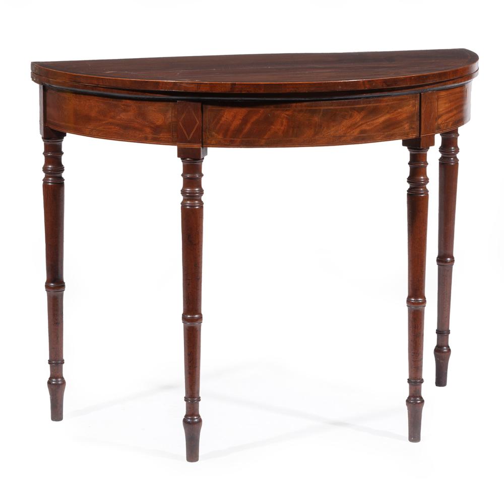 GEORGE III INLAID MAHOGANY DEMILUNE
