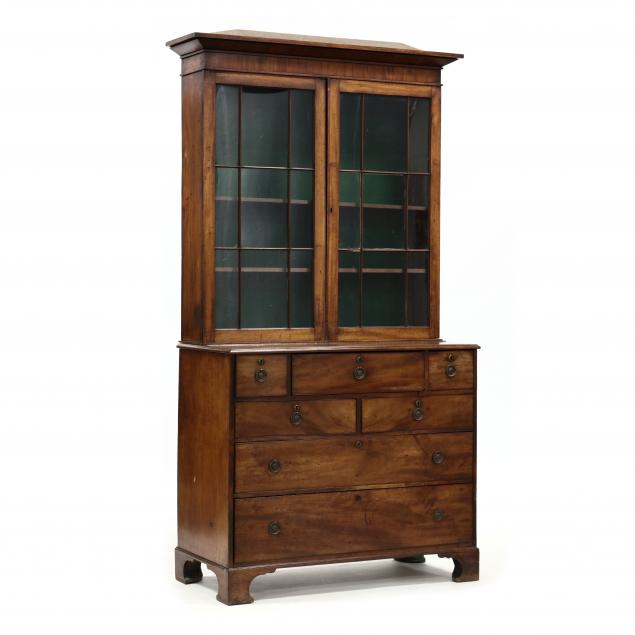 GEORGE III MAHOGANY BUREAU BOOKCASE