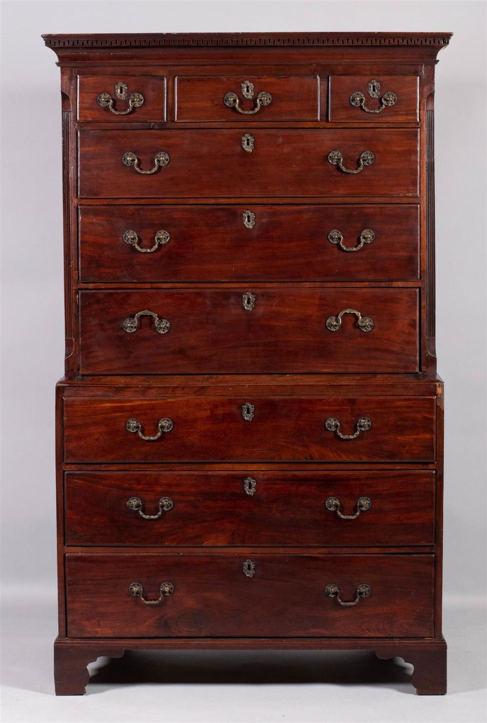 GEORGE III MAHOGANY CHEST ON CHEST,