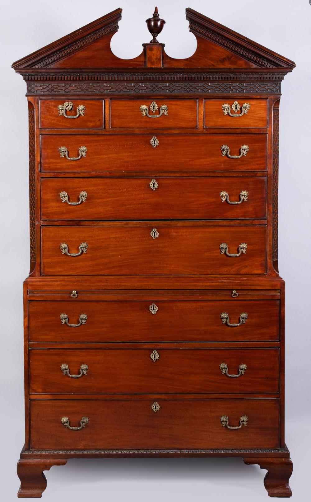 GEORGE III MAHOGANY CHEST ON CHEST,