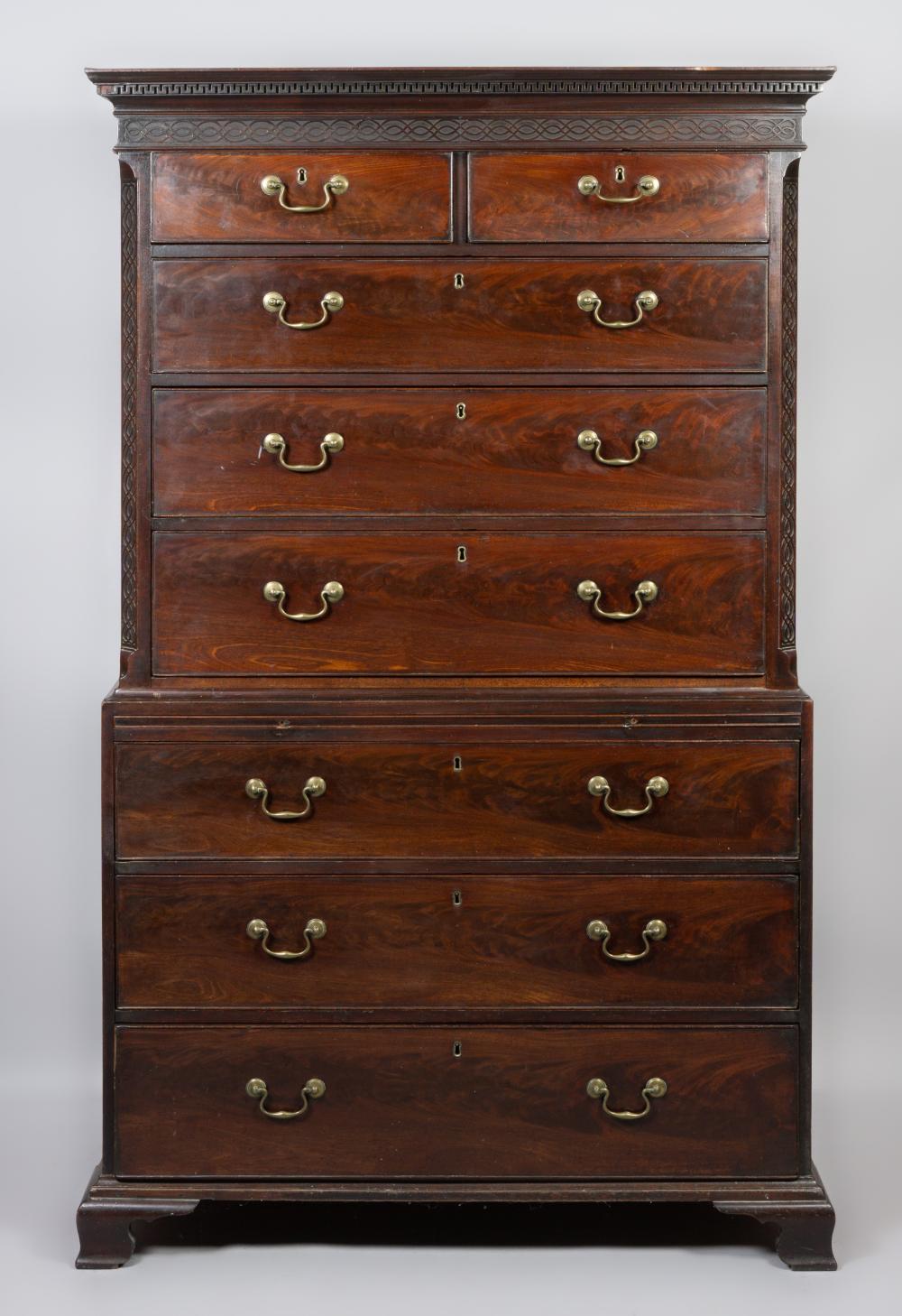 GEORGE III MAHOGANY CHEST ON CHEST,