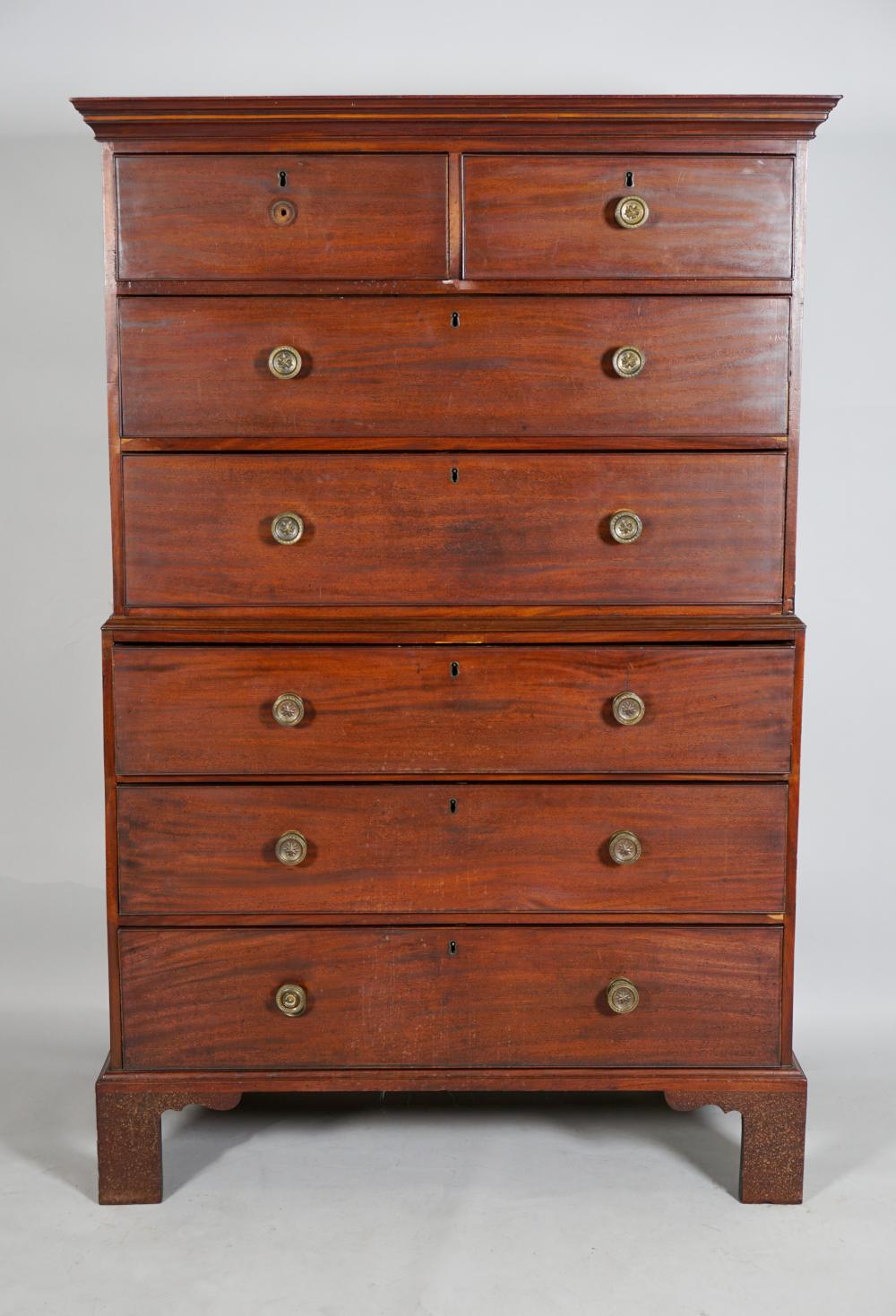 GEORGE III MAHOGANY CHEST ON CHEST,