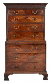 GEORGE III MAHOGANY CHEST ON C
