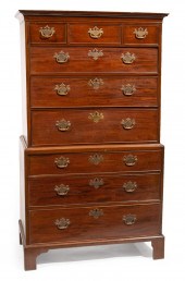 GEORGE III MAHOGANY CHEST-ON-C