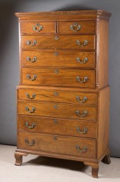 GEORGE III MAHOGANY CHEST-ON-C