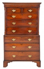 GEORGE III OAK CHEST ON CHEST,
