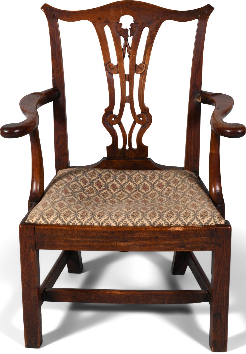 GEORGE III OAK OPEN ARMCHAIR,