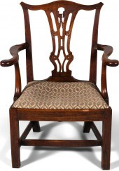 GEORGE III OAK OPEN ARMCHAIR,