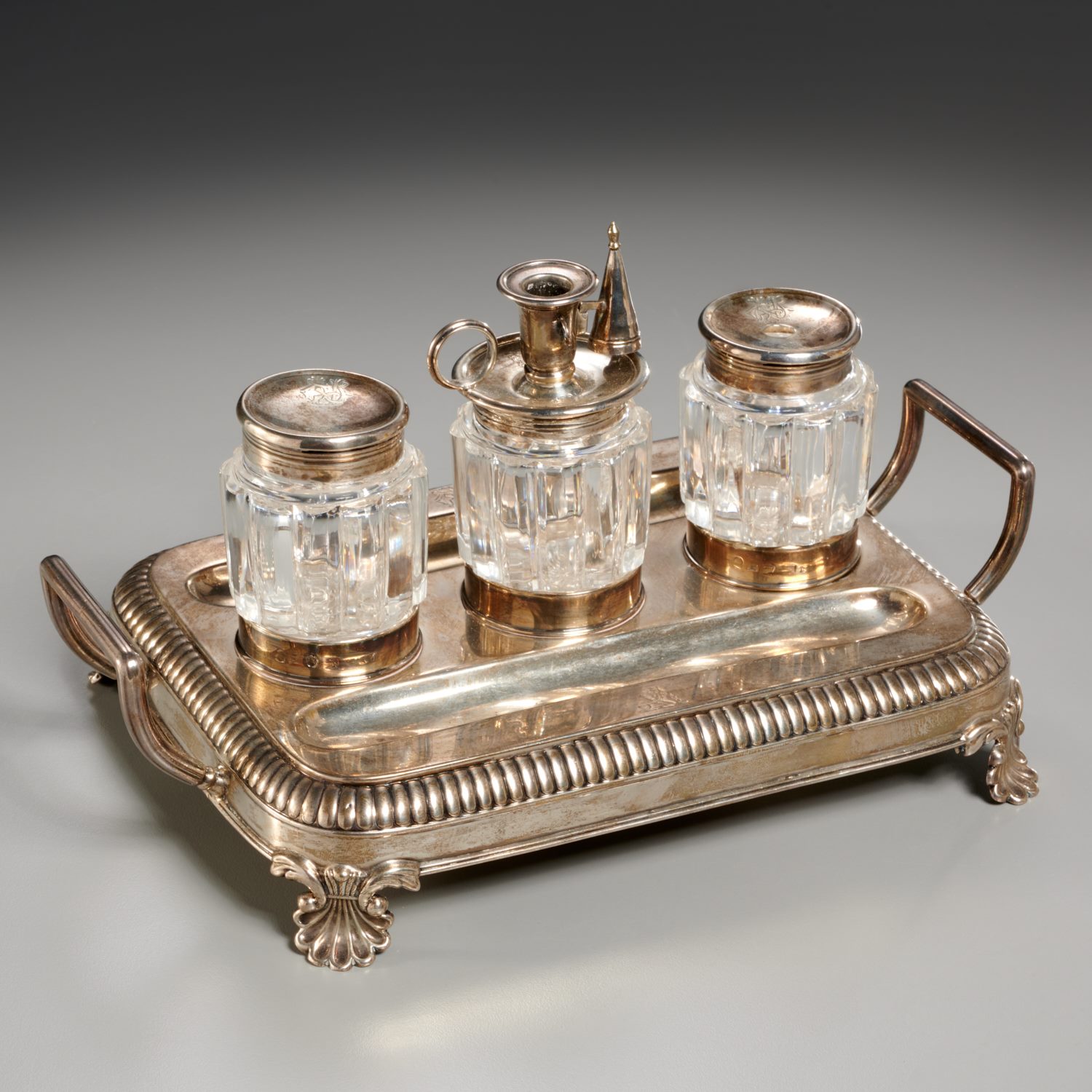 GEORGE III SILVER INKSTAND Letter