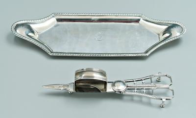 George III silver snuffer and tray: