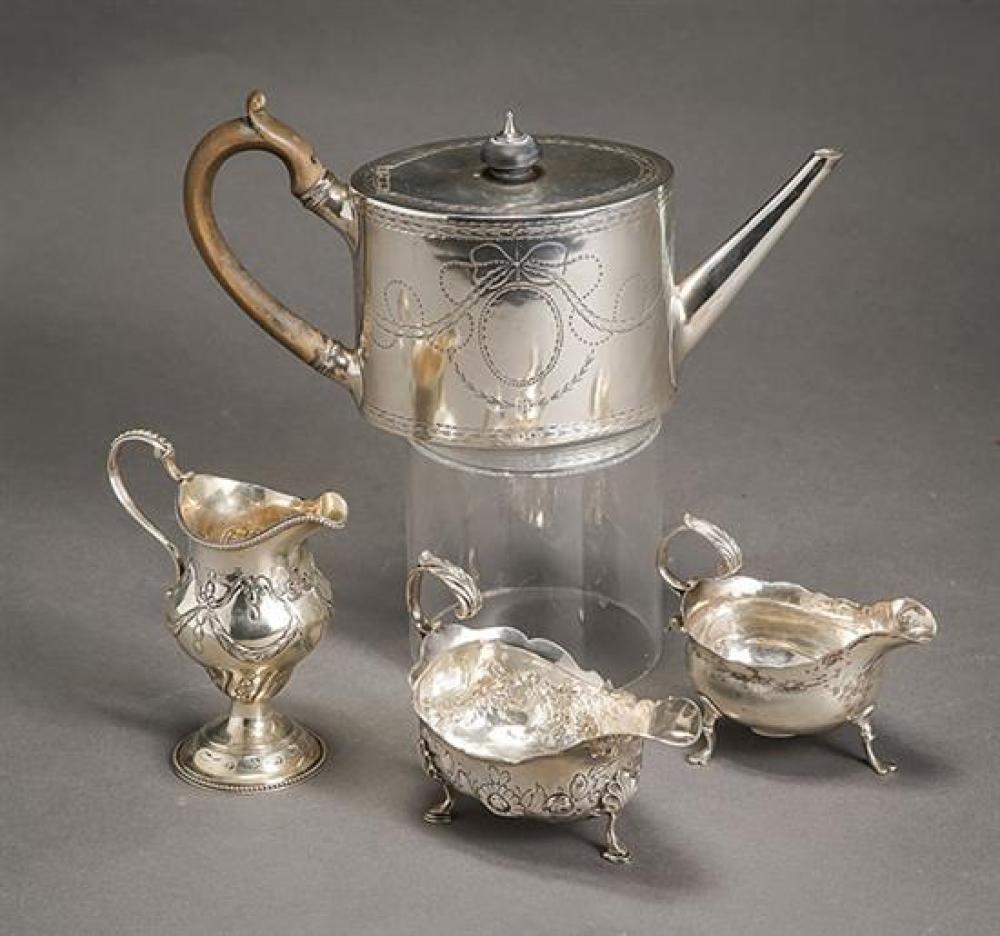 GEORGE III SILVER TEAPOT, A CREAMER