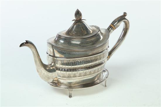 GEORGE III SILVER TEAPOT AND STAND.