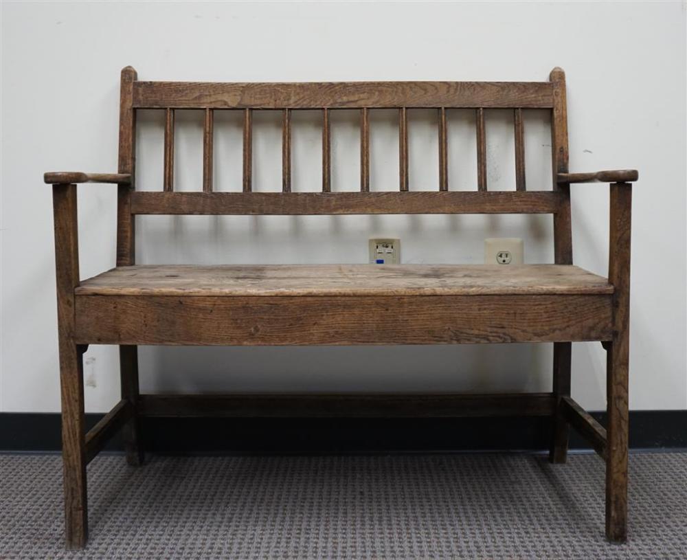 GEORGE III STYLE ELMWOOD SETTEE, H: