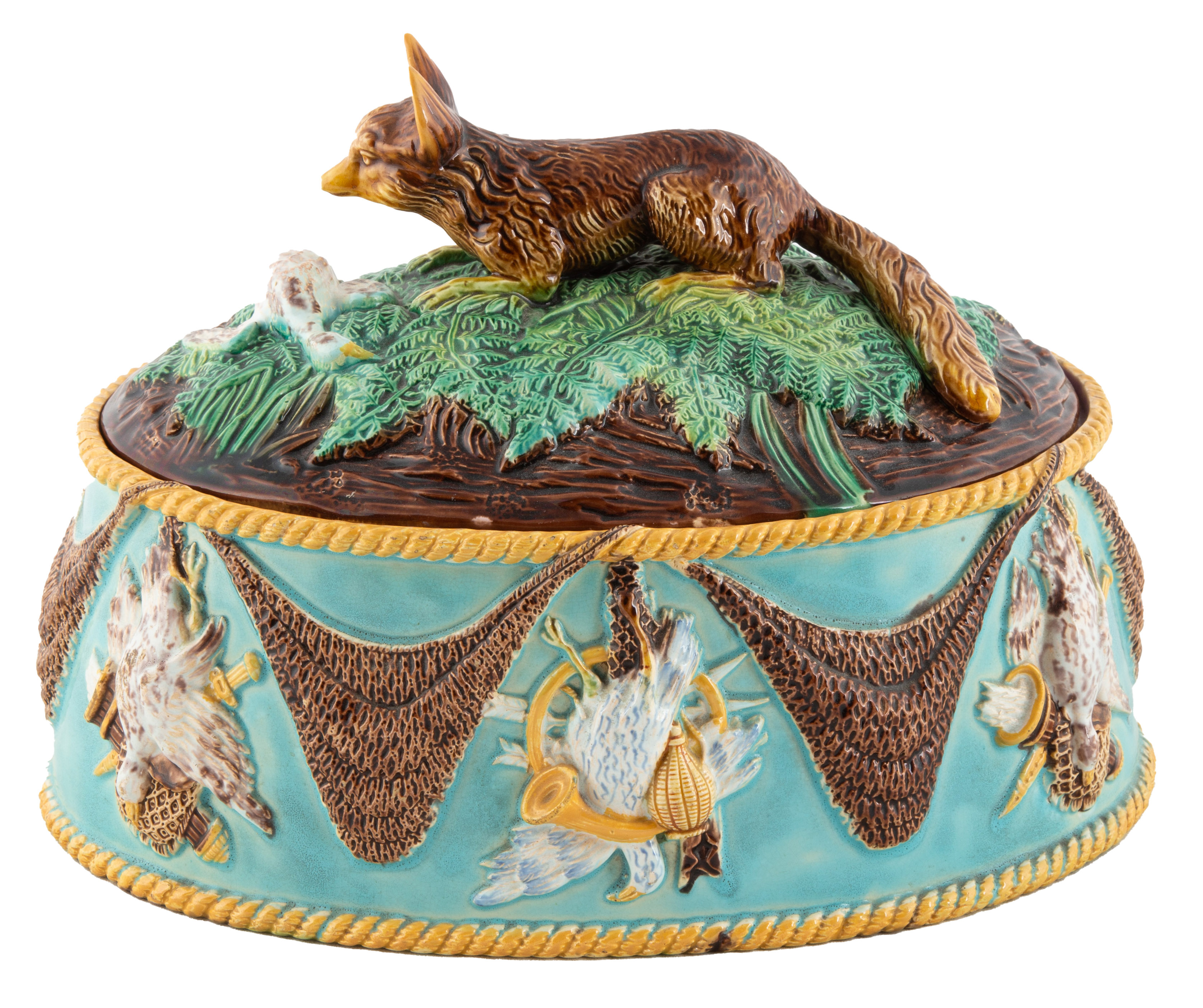 GEORGE JONES, MAJOLICA FOX GAME PIE