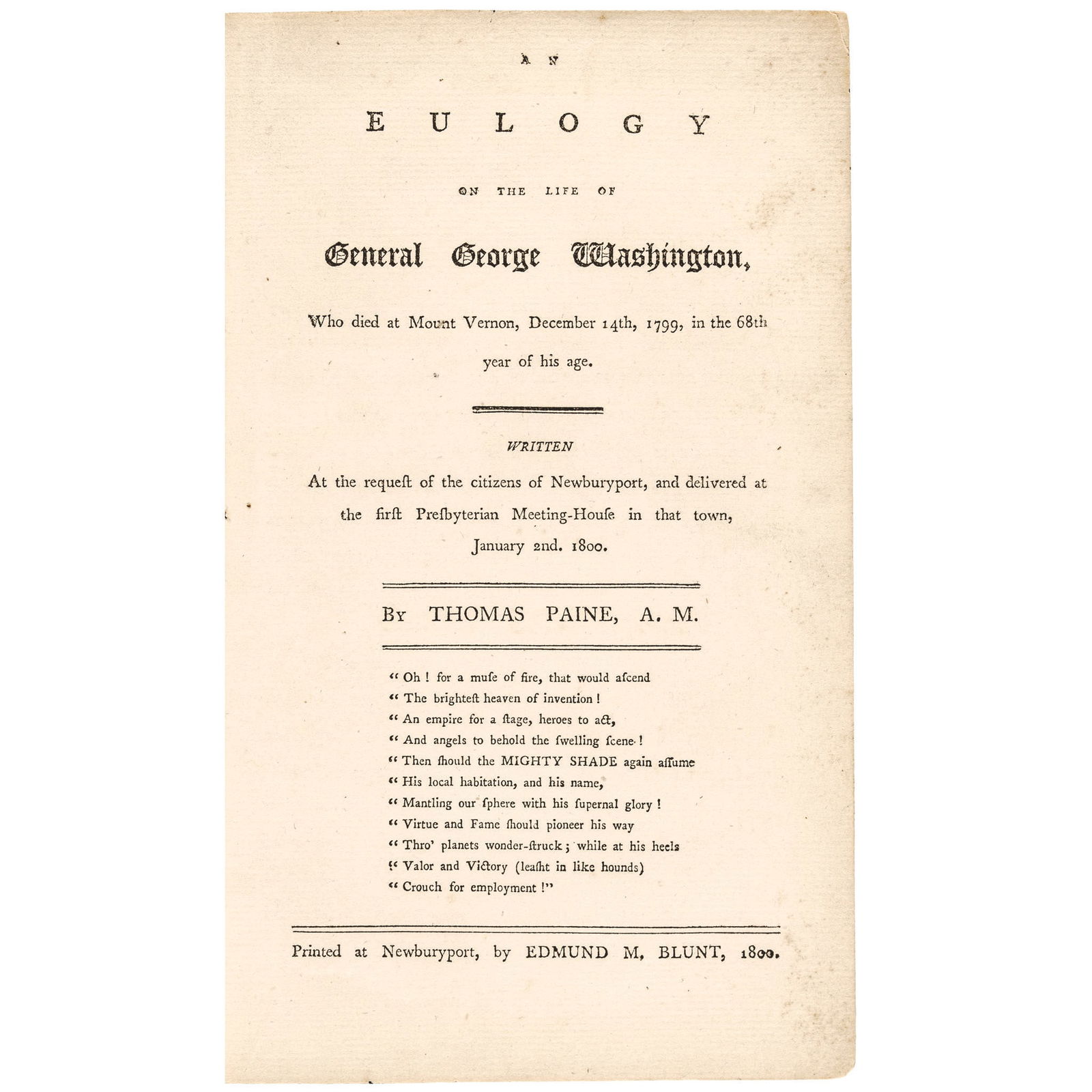 (GEORGE WASHINGTON) EULOGY BY