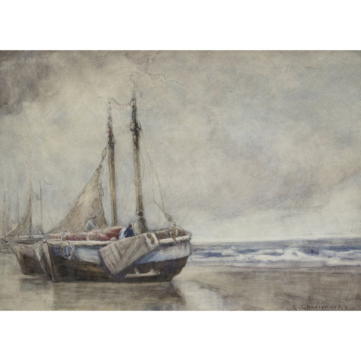 GEORGES CHAVIGNAUD SHORE SCENE WITH