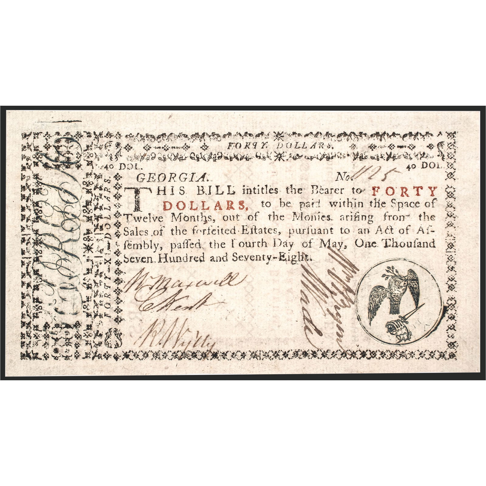 GEORGIA COLONIAL CURRENCY, MAY 4TH,