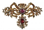 GEORGIAN 18KT. GEMSTONE BROOCH