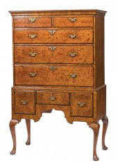 GEORGIAN BURL WALNUT CHEST-ON-