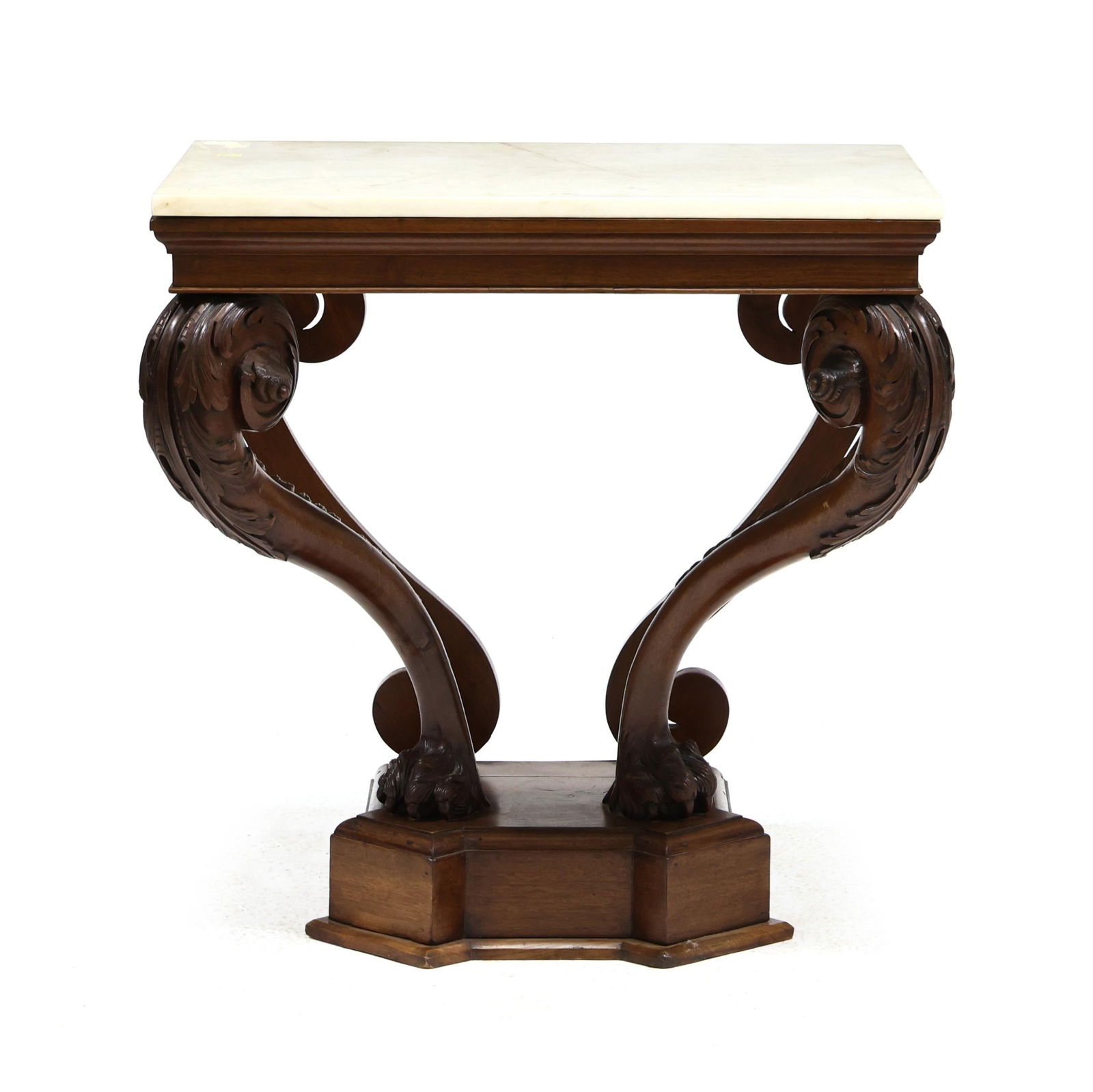 GEORGIAN CARVED MAHOGANY MARBLE TOP