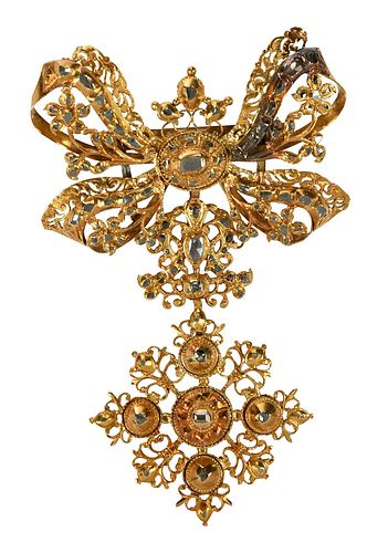 GEORGIAN GOLD & DIAMOND BROOCHbow