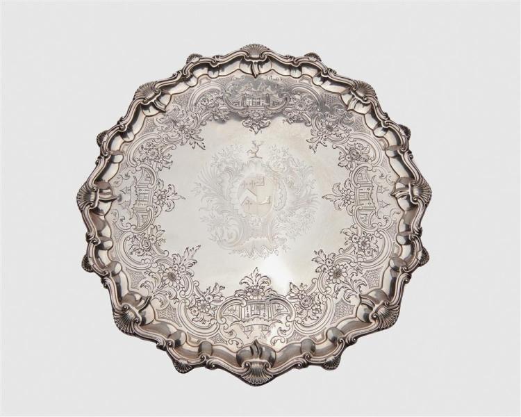 GEORGIAN SILVER FOOTED TRAY,
