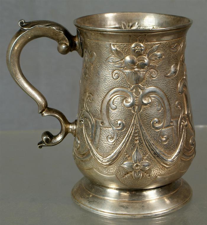 Georgian silver repousse mug,