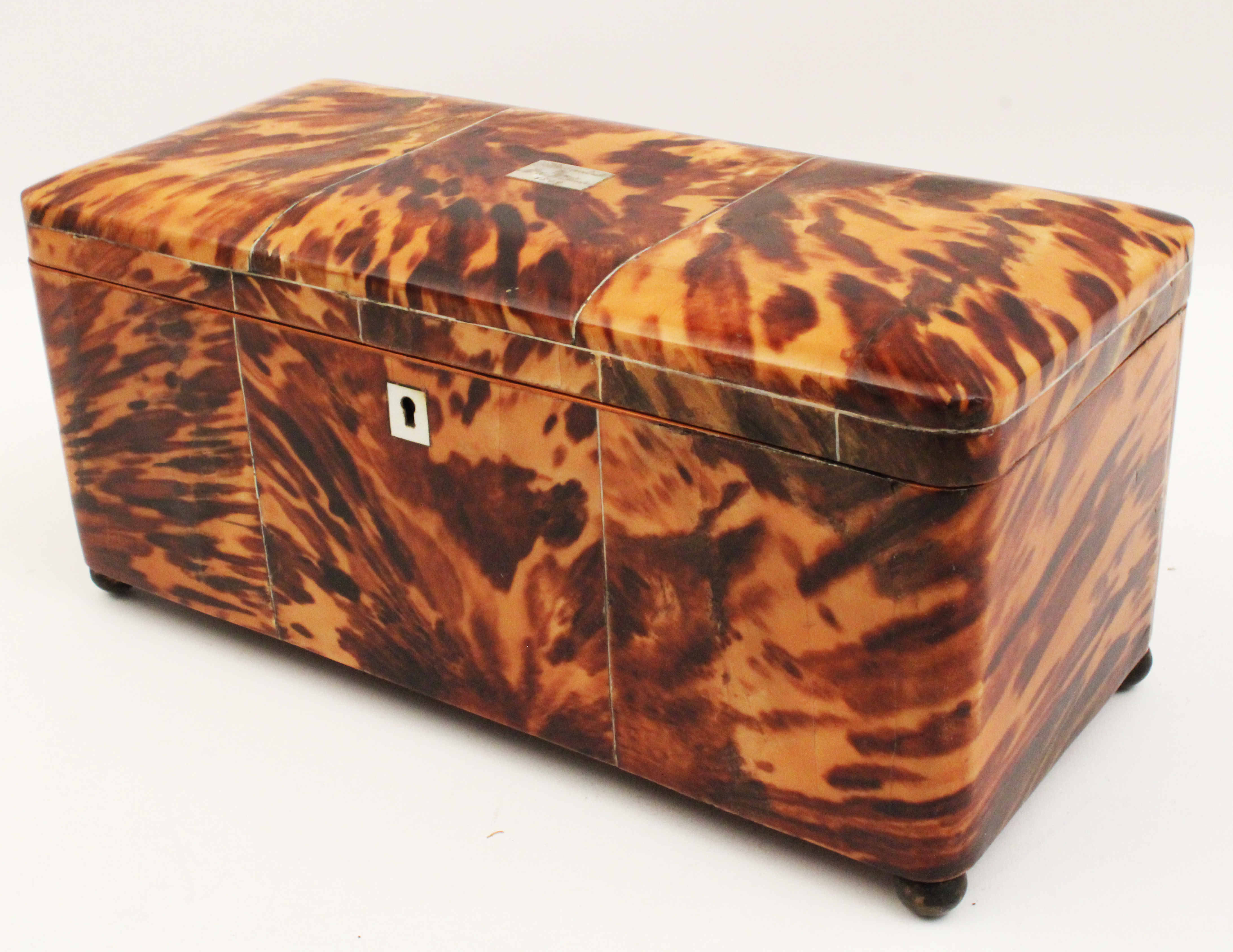 GEORGIAN TORTOISESHELL TEA CADDY,