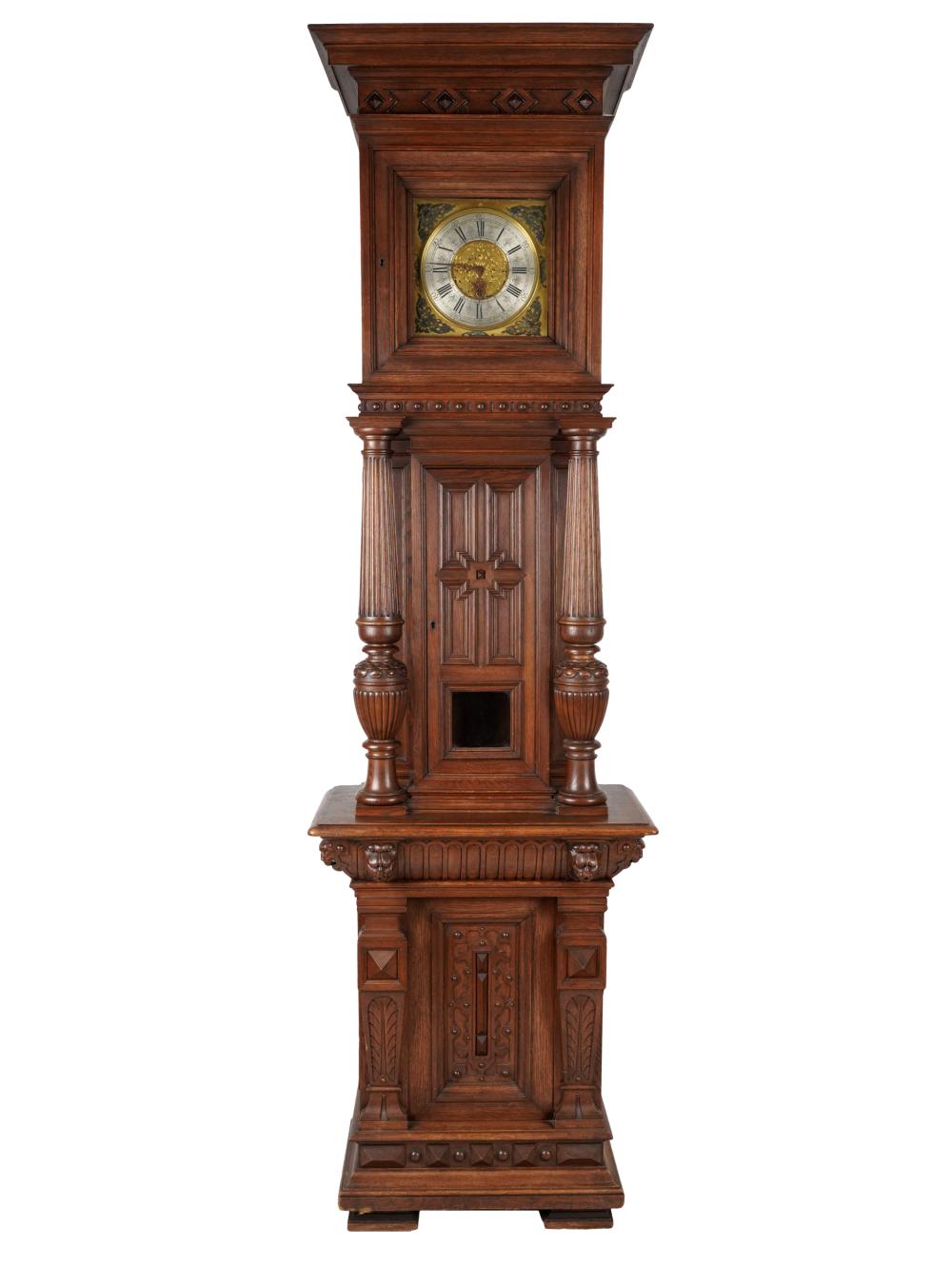 GERMAN CARVED OAK TALL CASE