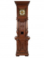 GERMAN CARVED OAK TALL CASE CL