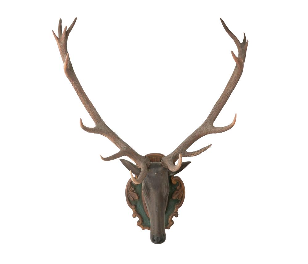 GERMAN CARVED & PAINTED WOOD STAG'S