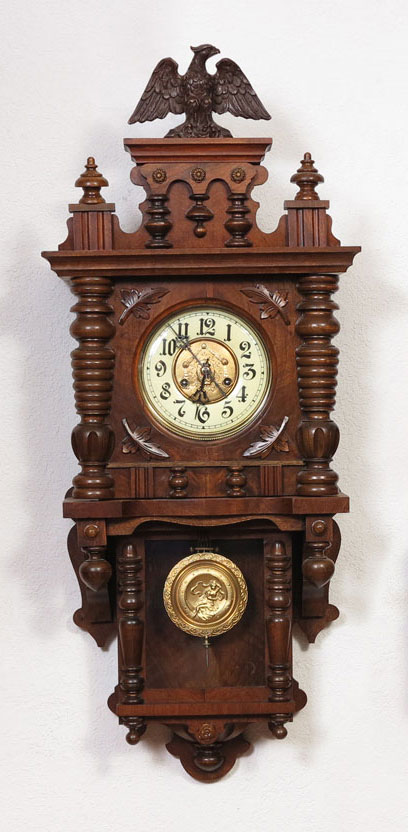 GERMAN CARVED WALL CLOCK: Carved