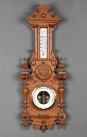 German carved walnut barometer