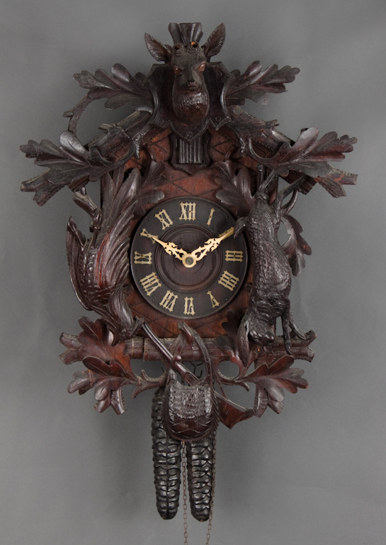 German carved wood hunters cuckoo