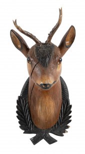GERMAN CARVED WOODEN DEER HEAD
