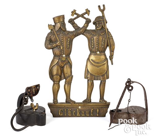GERMAN CAST IRON MINER'S LAMP, 18TH