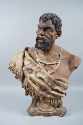 GERMAN CERAMIC BUST OF A MOOR,
