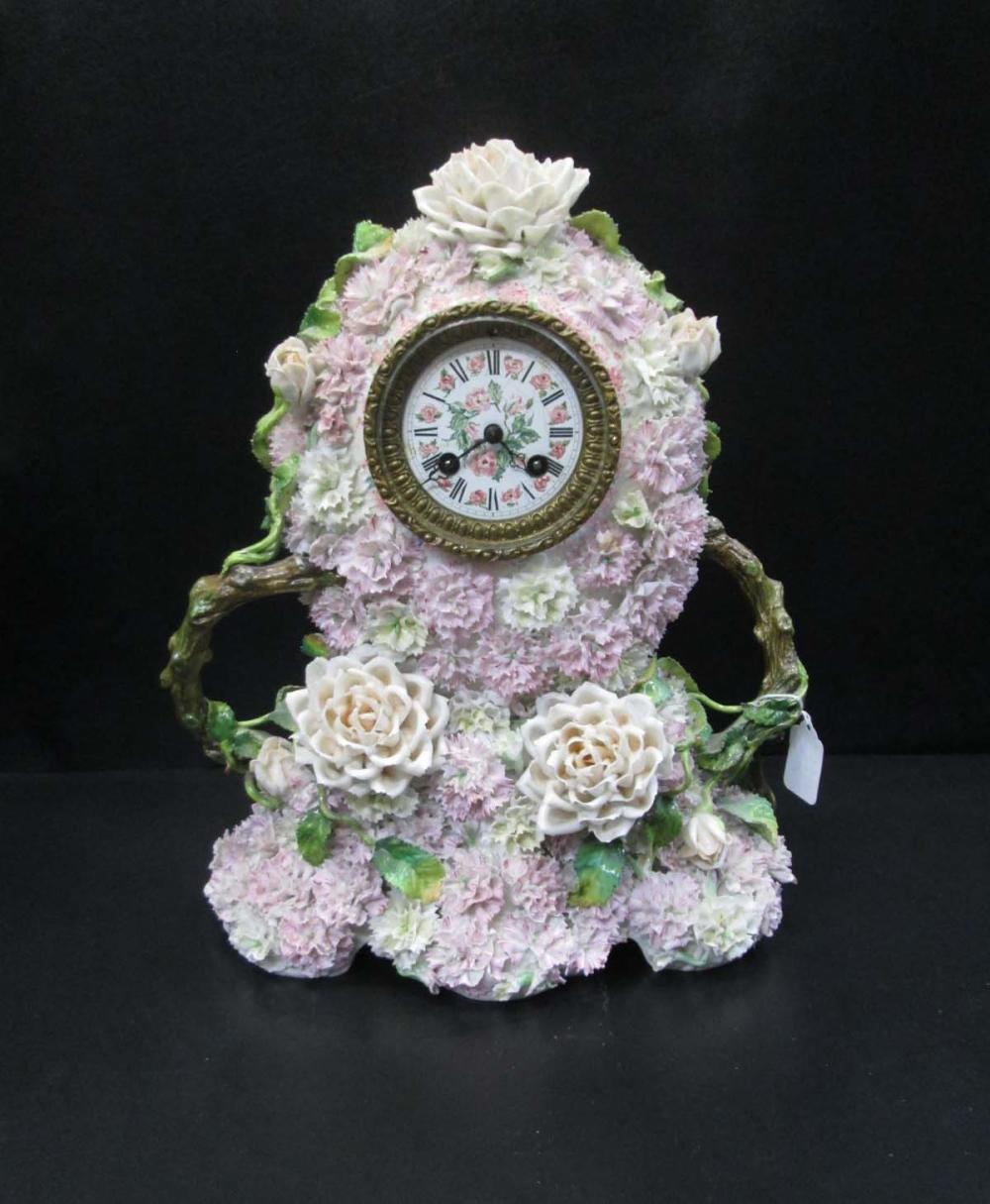 GERMAN CHINA-CASED MANTEL CLOCK,