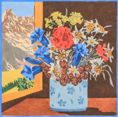 GERMAN COLOR WOODCUT "ALPENS..