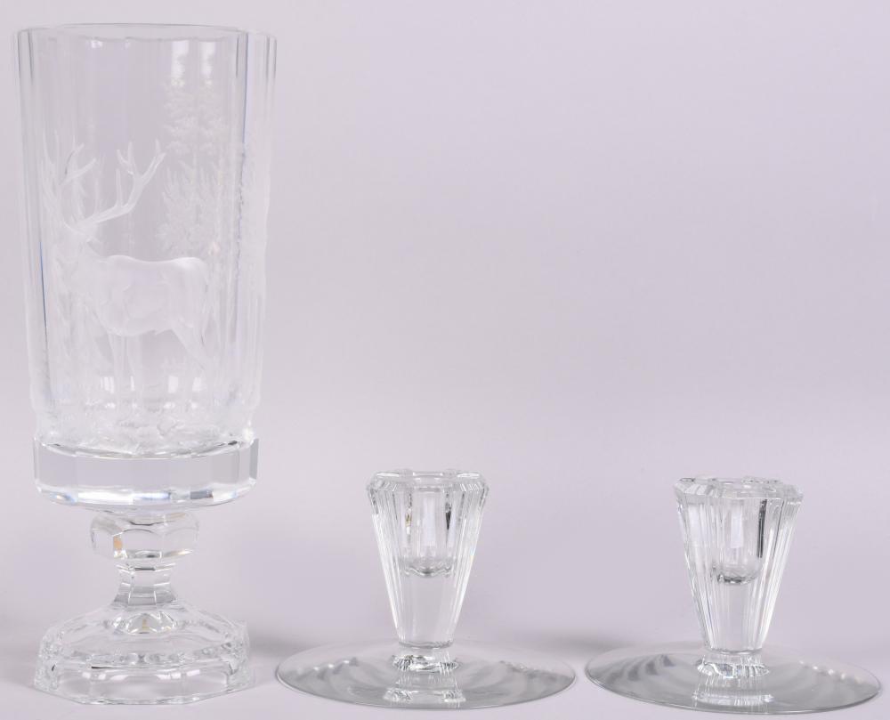 GERMAN CUT-GLASS VASE AND A PAIR OF