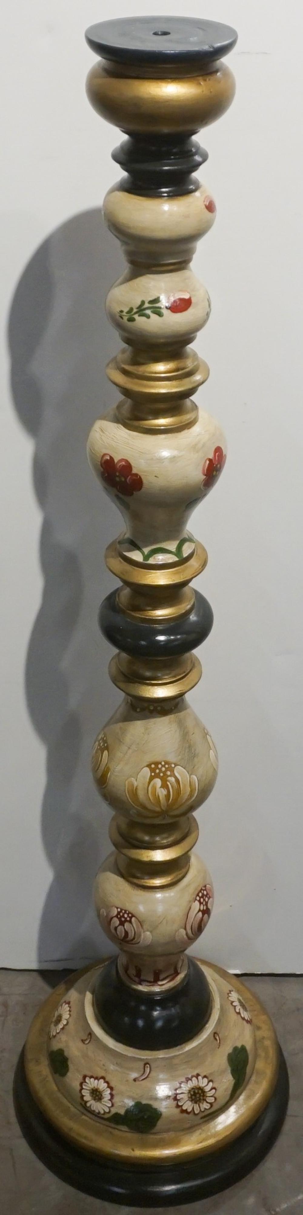 GERMAN DECORATED WOOD TALL PILLAR