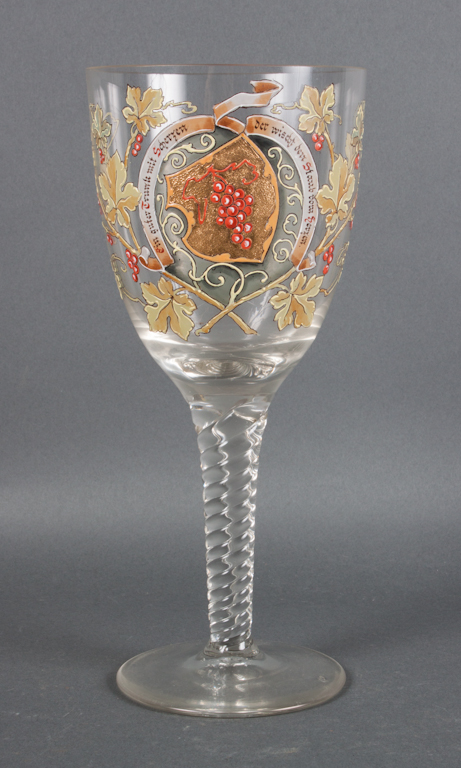 German enameled glass wine goblet