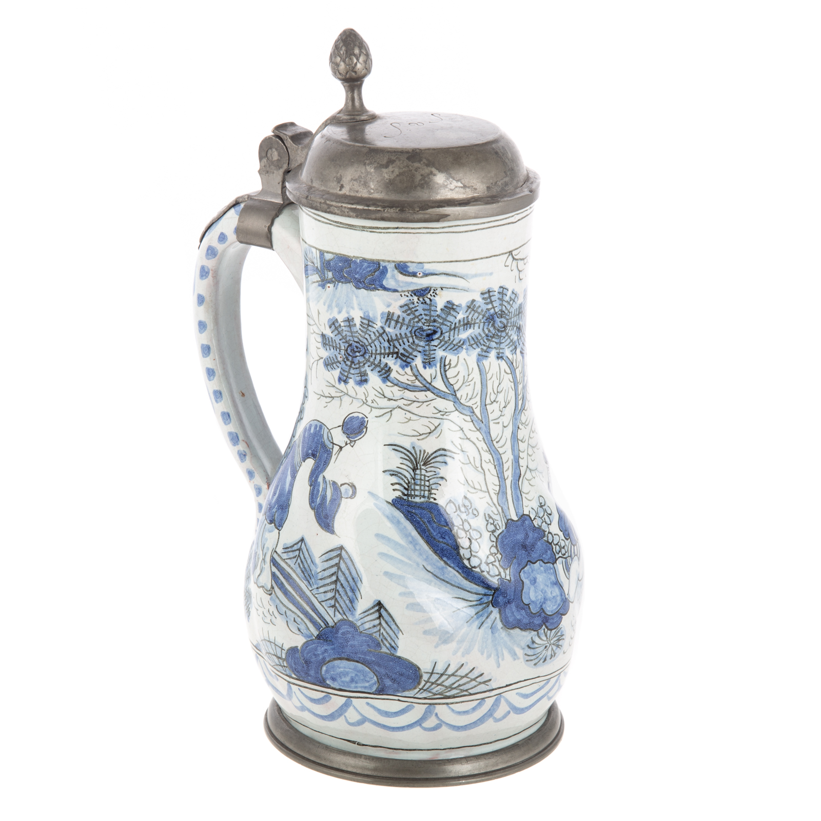 GERMAN FAIENCE PEWTER MOUNTED