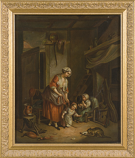 German Genre Scene Oil on Canvas